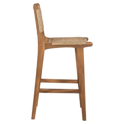 BAR STOOL WITH BACKREST NESHA HM9788 TEAK WOOD IN NATURAL-BEIGE ROPE 45x57x110Hcm.