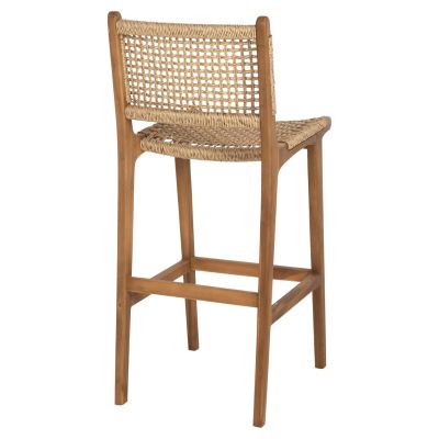 BAR STOOL WITH BACKREST NESHA HM9788 TEAK WOOD IN NATURAL-BEIGE ROPE 45x57x110Hcm.