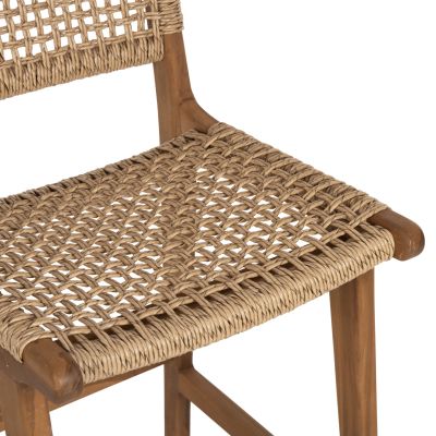 BAR STOOL WITH BACKREST NESHA HM9788 TEAK WOOD IN NATURAL-BEIGE ROPE 45x57x110Hcm.