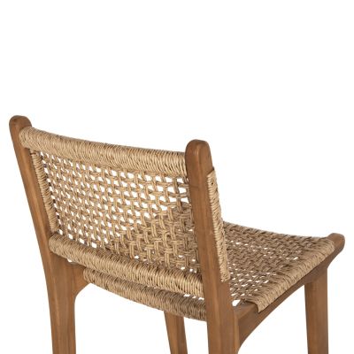 BAR STOOL WITH BACKREST NESHA HM9788 TEAK WOOD IN NATURAL-BEIGE ROPE 45x57x110Hcm.