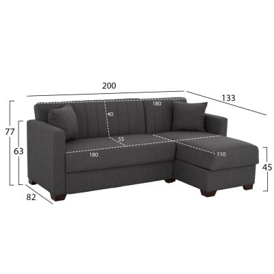 HM3244.03,GHUFRAN corner sofa-bed, grey, reversible, 200x133x77cm