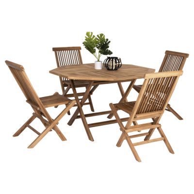 OUTDOOR DINING SET 5PCS FOLDABLE KENDALL HM11950 SOLID TEAK WOOD IN NATURAL COLOR