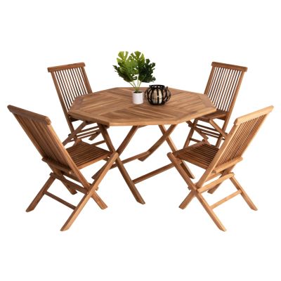 OUTDOOR DINING SET 5PCS FOLDABLE KENDALL HM11950 SOLID TEAK WOOD IN NATURAL COLOR