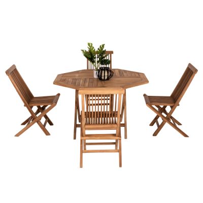 OUTDOOR DINING SET 5PCS FOLDABLE KENDALL HM11950 SOLID TEAK WOOD IN NATURAL COLOR