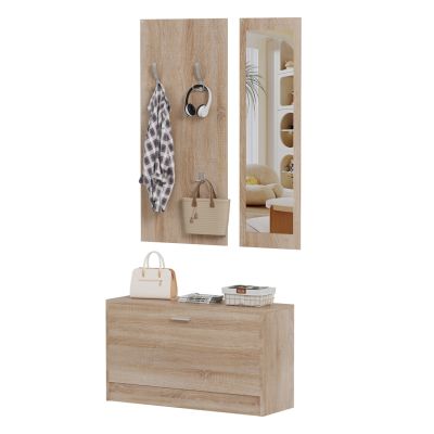 ENTRYWAY SET WITH MIRROR VERN HM2476.01 MELAMINE IN SONAMA 80x27x175Hcm.