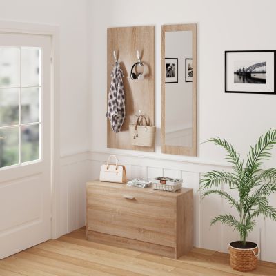 ENTRYWAY SET WITH MIRROR VERN HM2476.01 MELAMINE IN SONAMA 80x27x175Hcm.