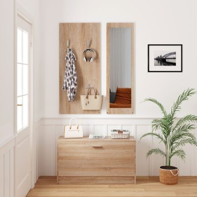 ENTRYWAY SET WITH MIRROR VERN HM2476.01 MELAMINE IN SONAMA 80x27x175Hcm.