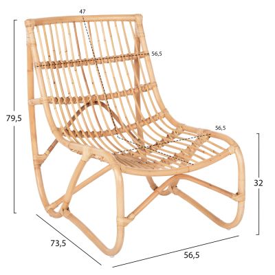 КРЕСЛО GRINN HM9815.01 РАТАНОВИ Пръчици В ЕСТЕСТВЕН ЦВЯТ 56.5x73.5x79.5H cm.