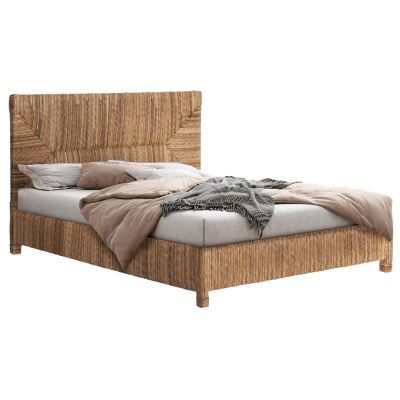 BED THAW HM672 TEAK WOOD FRAME-BANANA LEAF RUSH 180x200cm.