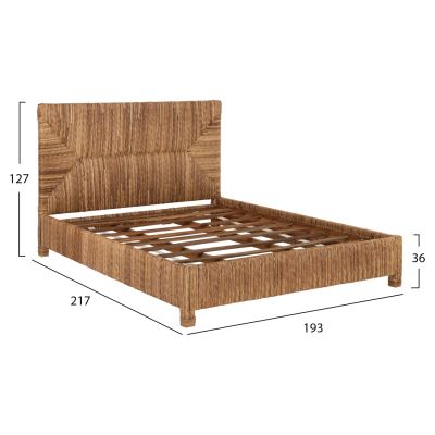 BED THAW HM672 TEAK WOOD FRAME-BANANA LEAF RUSH 180x200cm.