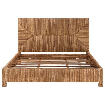 BED THAW HM672 TEAK WOOD FRAME-BANANA LEAF RUSH 180x200cm.