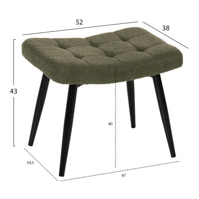 ARMCHAIR CRAWLEY WITH FOOTSTOOL HM8918.23 CYPRESS GREEN BOUCLE FABRIC-BLACK METAL LEGS 70x74x105Hcm.