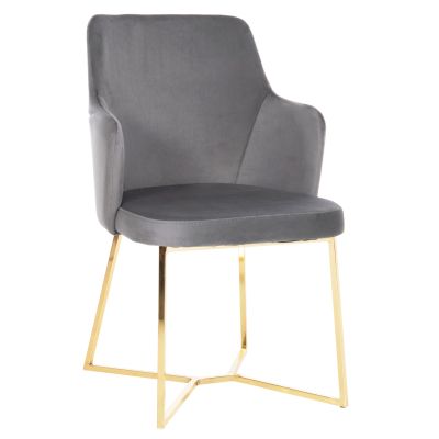 ARMCHAIR TRIANA HM9278.11 GREY VELVET WITH GOLD METAL LEGS 54,5x60,5x85,5Hcm.