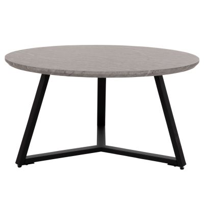 COFFEE TABLE ROUND HM9586.02 MDF GREY MARBLE-BLACK TEXTURED METAL BASE Φ80x42Hcm.