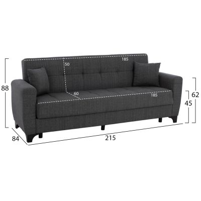 HM3242.03 sofa-bed, storage space, grey, 215x84x88cm, tall back