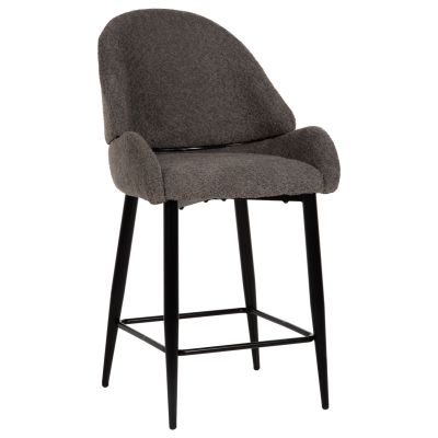 BAR STOOL MEDIUM HEIGHT HM8586.01 GREY BOUCLE FABRIC-BLACK METAL LEGS  55x62x105H cm.