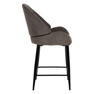 BAR STOOL MEDIUM HEIGHT HM8586.01 GREY BOUCLE FABRIC-BLACK METAL LEGS  55x62x105H cm.