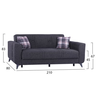 SOFA 3SEAT KRISTINA HM3165.30 GREY WITH ANTHRACITE LEGS 210x80x83 cm