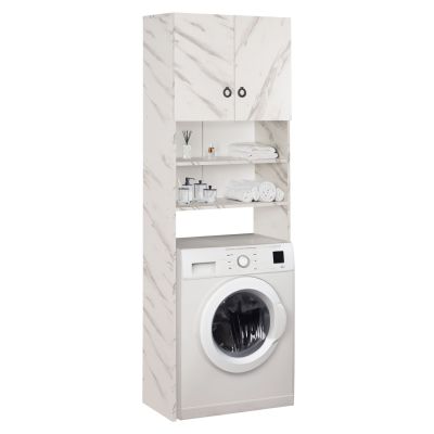 WASHING MACHINE FURNITURE TERRY HM9122.12 WITH CABINET & SHELVES MELAMINE WHITE MARBLE 64Χ29Χ181Hcm.