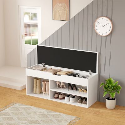 SHOE RACK WITH SEAT ROMIR HM2478.03 MELAMINE IN WHITE-WHITE SEAT 100x30x44Hcm.