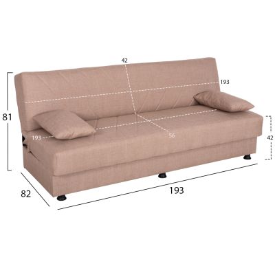 SOFA BED 3-SEATER ANDRE HM3271.04 BEIGE FABRIC 193x82x81Hcm.