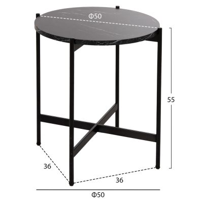 ПОМОЩНА МАСА HM9589.01 MDF ЧЕРЕН МРАМОР-ЧЕРНА МЕТАЛНА ОСНОВА Φ50x55Hcm.