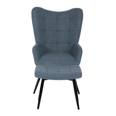 ARMCHAIR CRAWLEY WITH FOOTSTOOL HM8918.24 BLUE BOUCLE FABRIC-BLACK METAL LEGS 70x74x105Hcm.