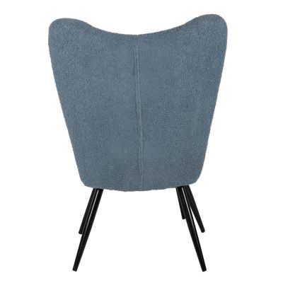 ARMCHAIR CRAWLEY WITH FOOTSTOOL HM8918.24 BLUE BOUCLE FABRIC-BLACK METAL LEGS 70x74x105Hcm.