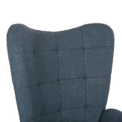 ARMCHAIR CRAWLEY WITH FOOTSTOOL HM8918.24 BLUE BOUCLE FABRIC-BLACK METAL LEGS 70x74x105Hcm.