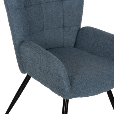 ARMCHAIR CRAWLEY WITH FOOTSTOOL HM8918.24 BLUE BOUCLE FABRIC-BLACK METAL LEGS 70x74x105Hcm.