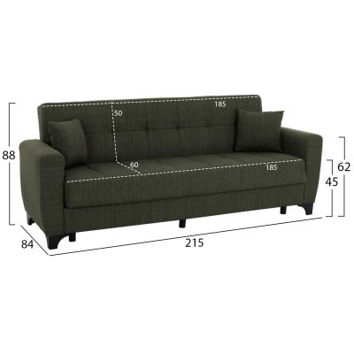 HM3242.05, 3-SEATER SOFA-BED, TALL BACK, DARK OLIVE, 215x84x88cm