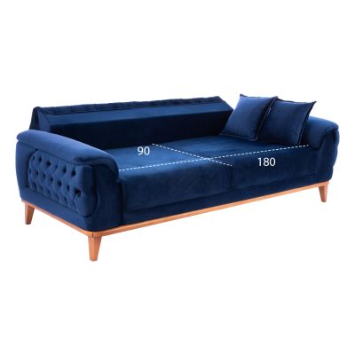 HM3249.18 3-seater sofa-bed, blue, 240x95x80, wooden legs