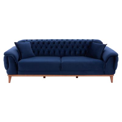 HM3249.18 3-seater sofa-bed, blue, 240x95x80, wooden legs