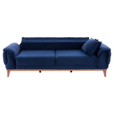 HM3249.18 3-seater sofa-bed, blue, 240x95x80, wooden legs