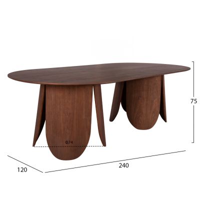 DINING TABLE OVAL DENTY HM9611.02 MDF WITH OAK VENEER-WALNUT COLOR 240x120x75Hcm.