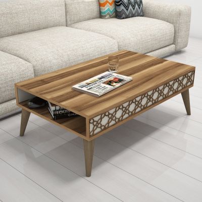 COFFEE TABLE MELAMINE HM9499.03 IN WALNUT COLOR WITH CREAM SIDES 105x60x36.6Hcm.