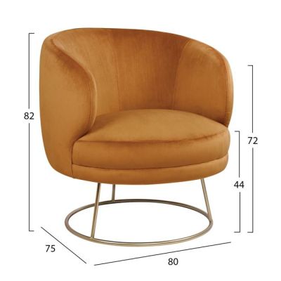 Velvet armchair Arien HM8403.09 in gold color with golden base 80x75x82 cm.