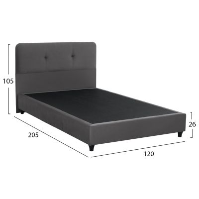 Bed HM648.10 DOLORES, grey velvet, 120x200cm