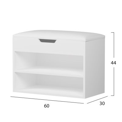 SHOE RACK WITH SEAT ROMIR HM2477.03 MELAMINE IN WHITE-WHITE PU SEAT 60x30x44Hcm.