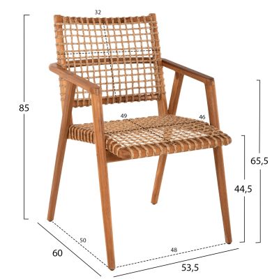 ARMCHAIR VAYA HM9823 TEAK WOOD-SYNTHETIC ROPE IN NATURAL COLOR 53.5x60.5x85Hcm.