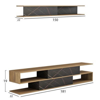 TV FURNITURE SET BIRGITTA HM8903.12 MELAMINE IN NATURAL-BLACK MARBLE 181x31,5x39,6Hcm.