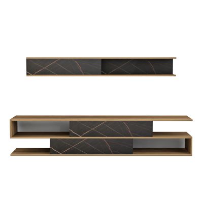 TV FURNITURE SET BIRGITTA HM8903.12 MELAMINE IN NATURAL-BLACK MARBLE 181x31,5x39,6Hcm.