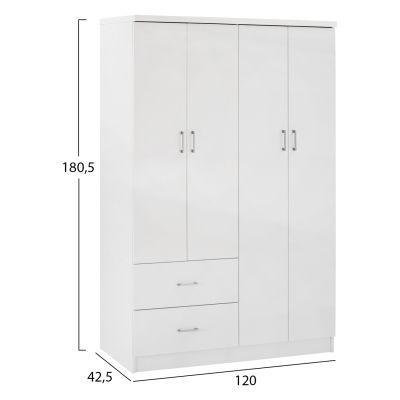 WARDROBE WITH 4 DOORS AND 2 DRAWERS HM339.05 WHITE 120Χ42,5Χ180,5 cm.