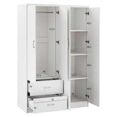 WARDROBE WITH 4 DOORS AND 2 DRAWERS HM339.05 WHITE 120Χ42,5Χ180,5 cm.