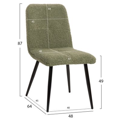 CHAIR SHELLY HM8590.03 TEDDY FABRIC IN PISTACHIO GREEN-BLACK METAL LEGS 48x64x87Hcm.