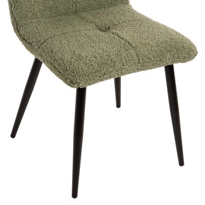 CHAIR SHELLY HM8590.03 TEDDY FABRIC IN PISTACHIO GREEN-BLACK METAL LEGS 48x64x87Hcm.