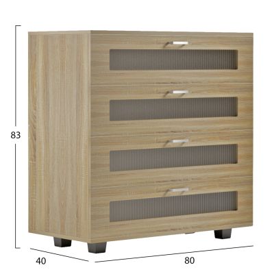 CHEST OF DRAWERS THORGAN HM9880.01 MELAMINE IN SONAMA-4 DRAWERS 80Χ40Χ83Hcm.