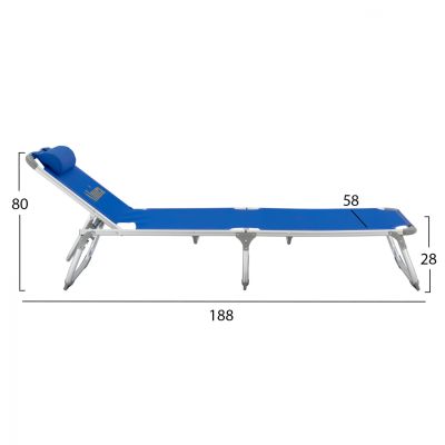 Sunbed for beach HM5054.01 Heavy Type Blue Aluminum 188x58x28-80 cm.