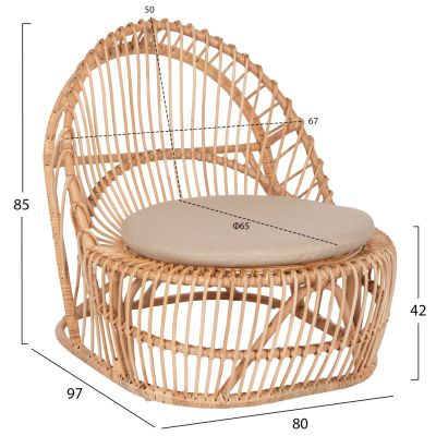 КРЕСЛО ENTROPY HM9840.01 РАТАН В ЕСТЕСТВЕНО-ЕКРЮ ВЪЗГЛАВНИЦА 80x97x85Hcm.