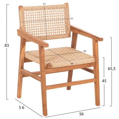 DINING ARMCHAIR BJORN HM9403.21 SOLID TEAK WOOD-ROPE 56x56x83Hcm.